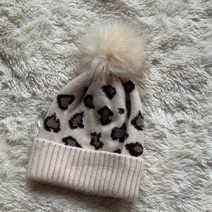 Look cashmere leopard print winter Beanie hat with Pom Pom